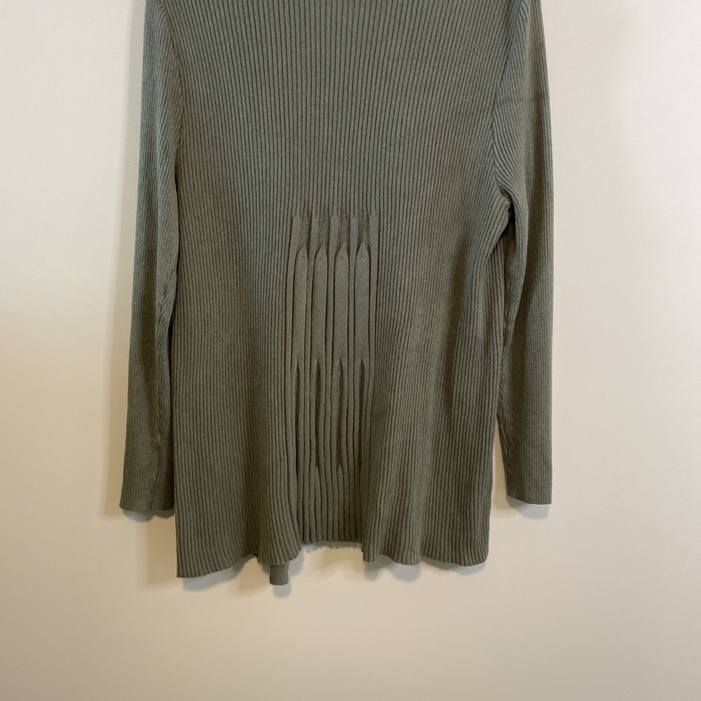 Cactus + Pearl L Sage Green Open Front Cardigan Ribbed Knit Long Sleeve - Picture 8 of 14